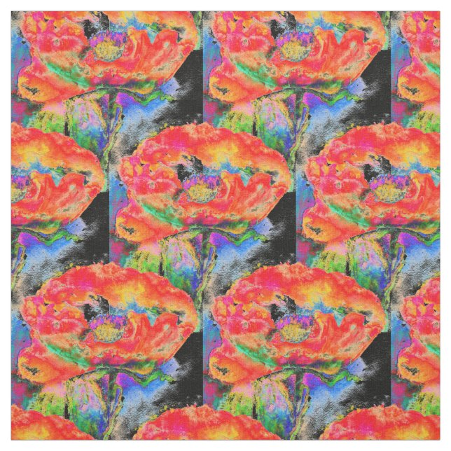 Tecido Cor-de-água floral vermelha Elegante abstrato (Modelo)