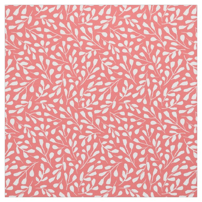 Tecido Cor de rosa do Coral Padrão Botânico Branco Modern (Modelo)