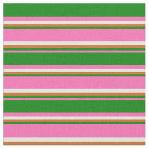 Tecido Cor-de-rosa quente, verde, chocolate e tiras branc