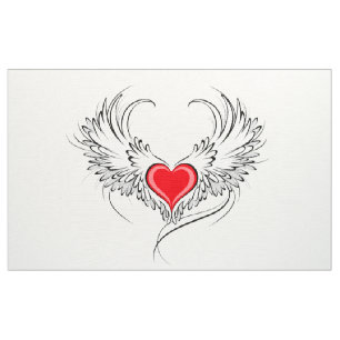 Tecido Coração Anjo Vermelho com asas