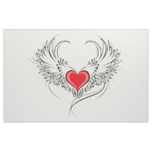 Tecido Coração Anjo Vermelho com asas