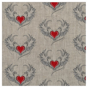 Tecido Coração Anjo Vermelho com asas