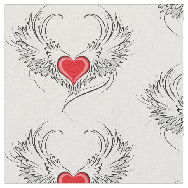 Tecido Coração Anjo Vermelho com asas (Detalhe)