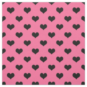 Tecido Coração de Amor Preto em Fundo Rosa