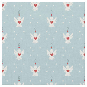 Tecido Coração Vermelho Anjo de Natal Bonito Pastel Azul