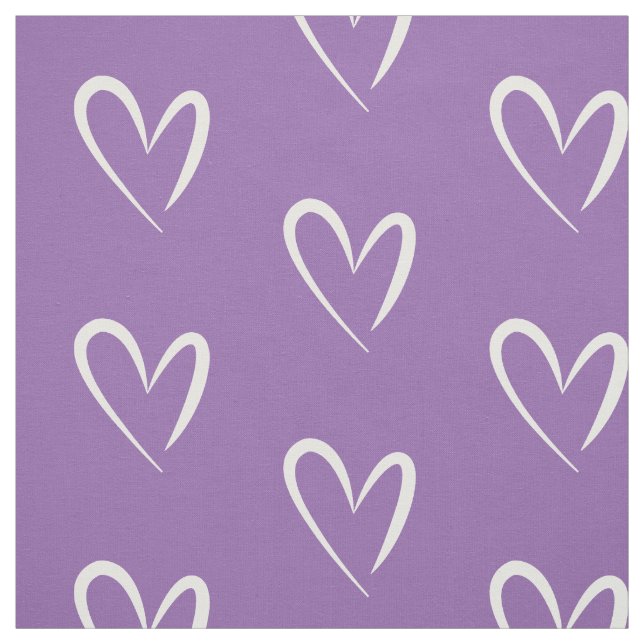 Tecido Corações brancos modernos, Fundo Roxo, Padrão (Modelo)