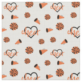 Tecido Corações Laranja Cheer, Pom Poms, Padrão Megafone