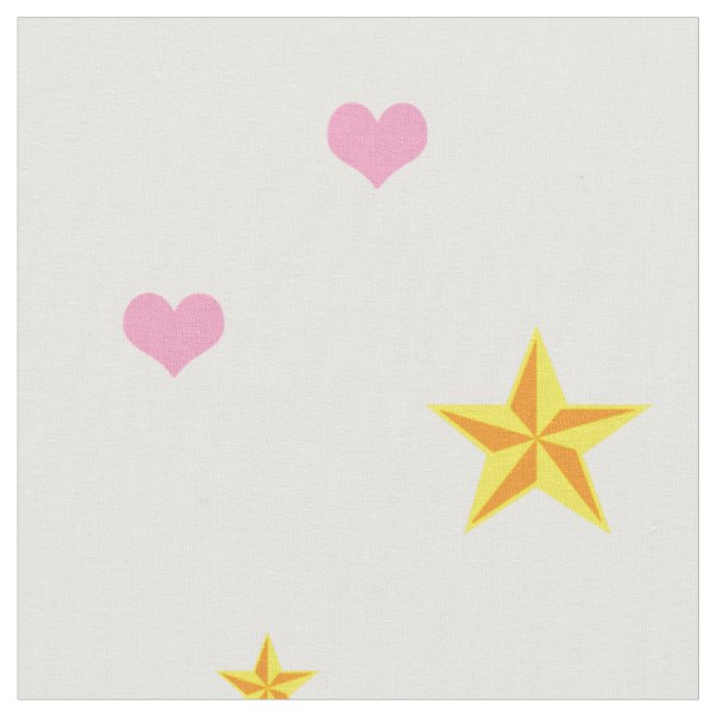 Tecido Corações Rosa Espalhados e Estrelas Amarelas Ouros (Detalhe)
