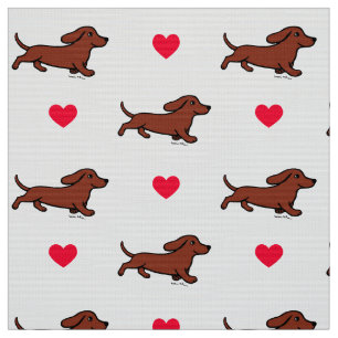 Tecido Corações Running do Dachshund liso vermelho