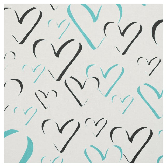 Tecido Corações Teais Caligrafia Formas Cardíacas Minimal (Modelo)