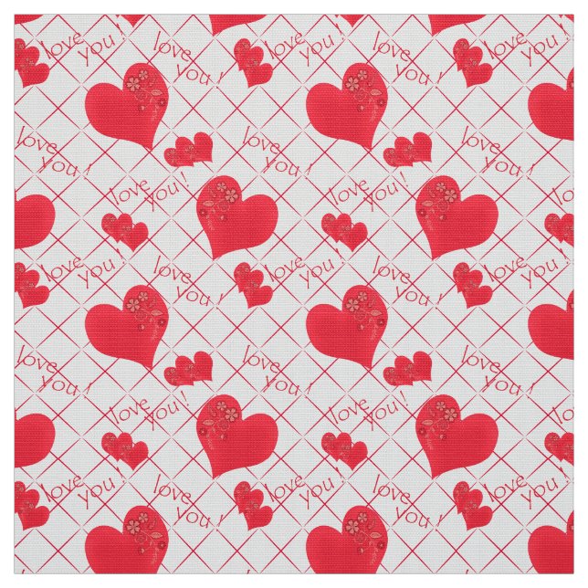 Tecido Corações vermelhos, texto, "te amo". (Modelo)