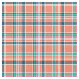 Tecido Coral alaranjado e xadrez feminino azul