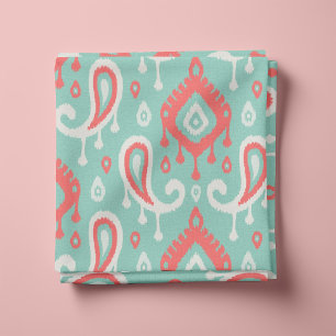Tecido Coral Aqua e Mint Ikat Paisley