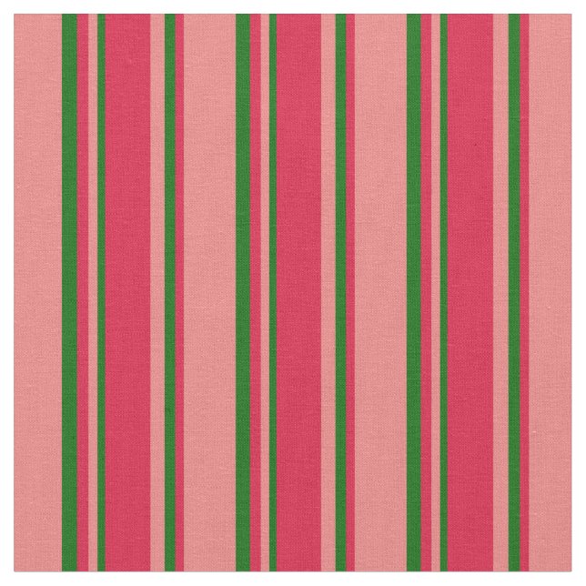 Tecido Coral Claro, Crimson e Padrão Verde Escuro (Detalhe)