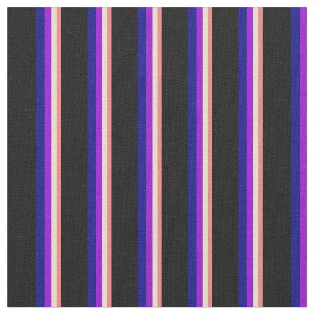Tecido Coral Claro, Latão, Violeta Escuro, Linhas Azuis e (Detalhe)
