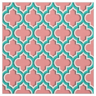 Tecido Coral-claro, Quatrefoil-marroquino Teal #5DS