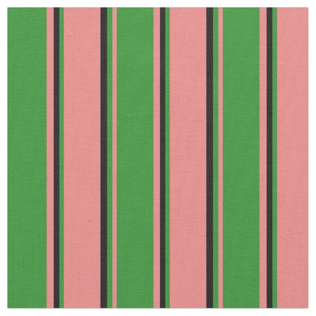 Tecido Coral Claro, Verde Florestal e Linhas Pretas (Detalhe)