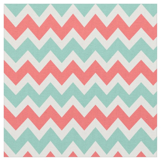 Tecido Coral e Aqua Modern Chevron (Detalhe)