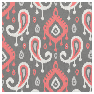 Tecido Coral e Cinza Ikat Paisley