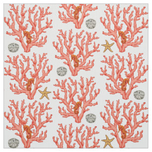 Tecido Coral marinho, dólar de areia e peixe-espada
