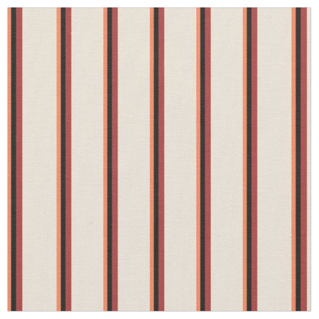 Tecido Coral, Preto, Castanho e Bisque Padrão de Stripes (Detalhe)