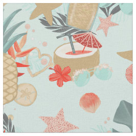 Tecido Coral Red e Mint Beach Pattern