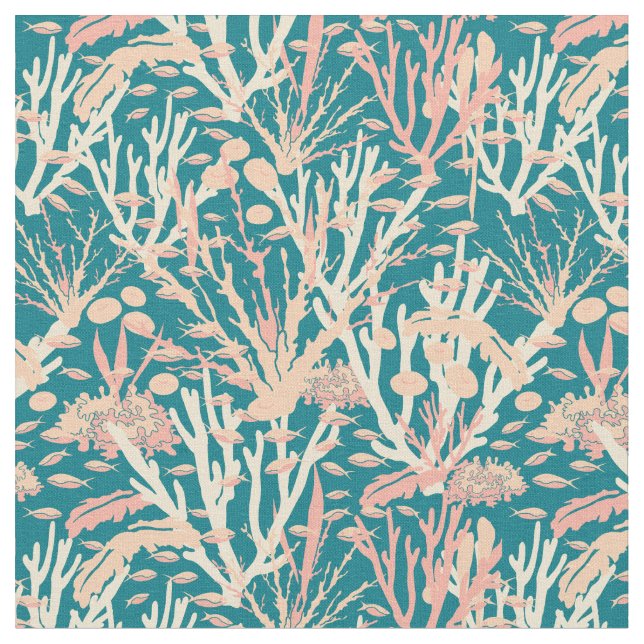 Tecido Coral Reef Sebed Pattern on Teal Blue (Detalhe)