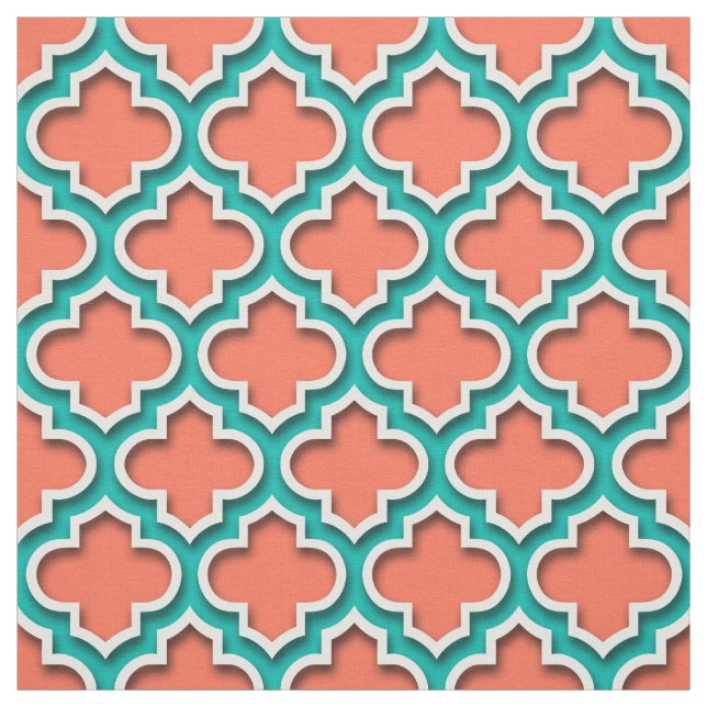 Tecido Coral Teal White Quatrefoil Marroquino #5DS (Modelo)