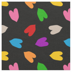 Tecido Cores Amor Corações Padrão Design Preto