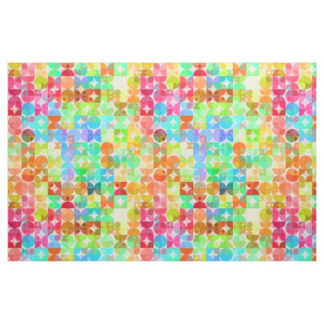 Tecido Cores Brilhantes Círculos Retro Quadrados Padrão M (Fat Quarter)