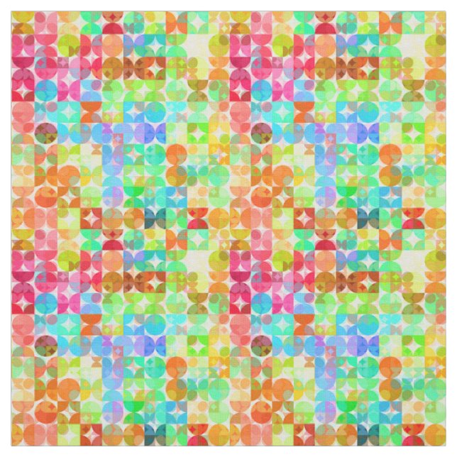 Tecido Cores Brilhantes Círculos Retro Quadrados Padrão M (Modelo)