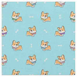 Tecido Corgi-Cachorro Puppy Padrão Bebê Azul com Ossos-Cã