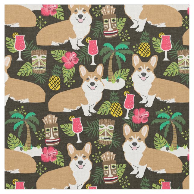 Tecido corgi tiki tropical (Detalhe)