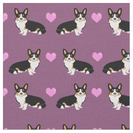 Tecido corgi tricolor adora corações roxos