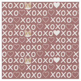 Tecido Corgi Xoxo adora doce coração. Cachorro castanho-c