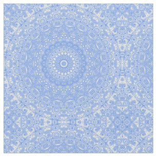 Tecido Cornflower Blue sobre Mandala Branco Caleidoscópio