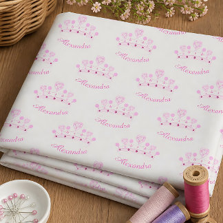 Tecido Coroa de Princesa Rosa Nome Personalizado