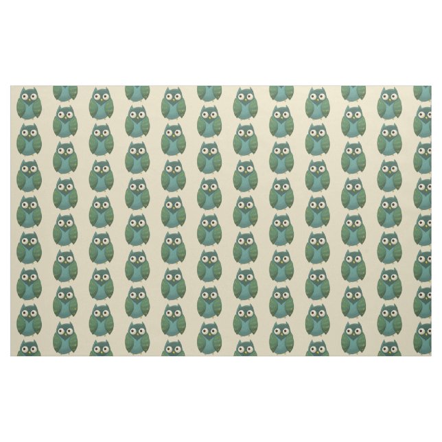Tecido Coruja Retroativa - Verde e Teal em Fundo de Tan (Fat Quarter)
