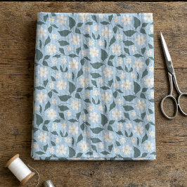 Tecido Cottagecore Céu Azul e Branco Floral de Margaridas