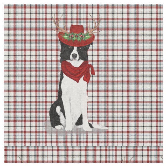 Tecido Country Christmas Border Collie e Western Xadrez (Detalhe)