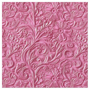 Tecido Couro floral em rosa quente chic trabalhado