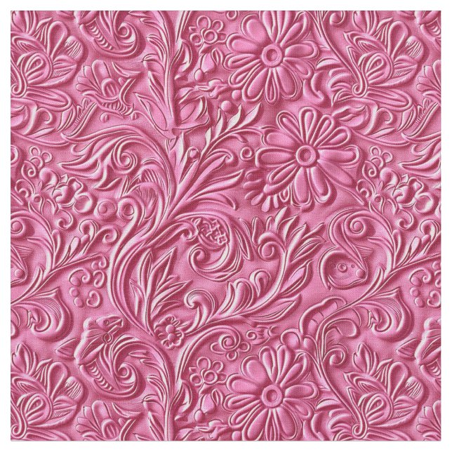 Tecido Couro floral em rosa quente chic trabalhado (Detalhe)