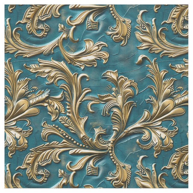 Tecido Couro trabalhado em ouro azul elegante (Detalhe)