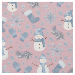 Tecido Cozy Blue Winter on Crepe Pink