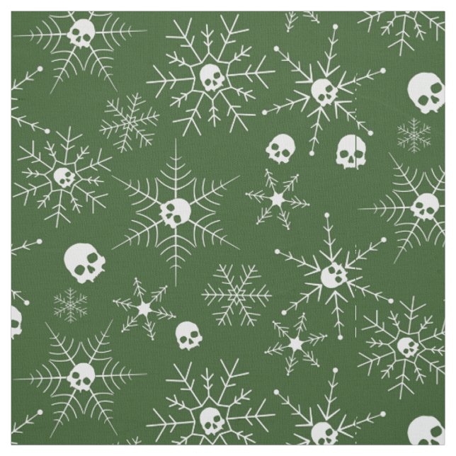 Tecido Crânio assustador Creepmas Flocos de Natal Verde (Modelo)