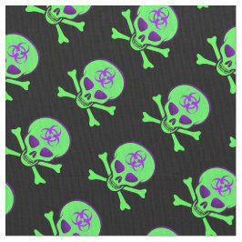 Tecido Crânio De Risco Preto-Verde-Roxo