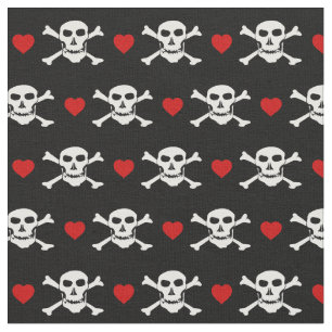 Tecido Crânio e Coração Vermelha - Piratas/Moda