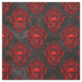 Tecido Crânio vermelho e preto gótico