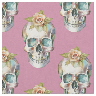 Tecido Crânios da Flor - Rosa -