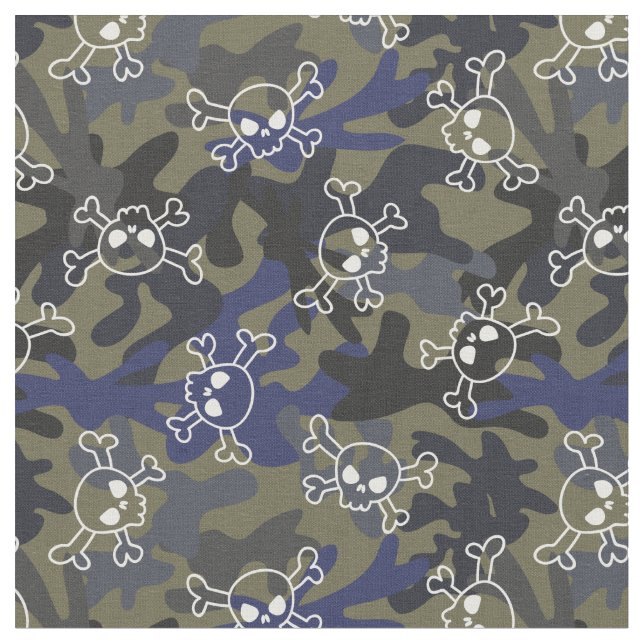 Tecido Crânios De Padrão Azul Azul Azul-Azul De Camo (Detalhe)